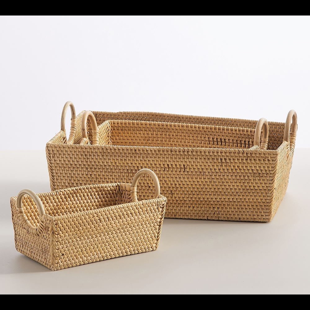 NWT 3 Pottery Barn woven rattan nesting baskets